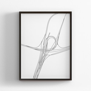 South Bay Interchange Road Map Line Art / I-90 I-93 Boston MA / Minimal Poster Print / Canvas Home Decor Aesthetic / Framed Travel Gift