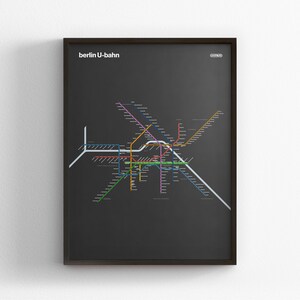 Berlin U-Bahn, Dark Mode Map, Minimal Poster Print, Canvas Home Decor, Framed Travel Gift, Subway Style Wall Art, Metro Rail Transit Sign