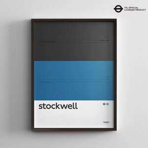 Stockwell Station / Londense metro / metrokaart minimale posterprint / muurkunst in metrostijl / canvas woondecoratie / ingelijst reiscadeau