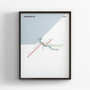 Cleveland RTA Rail, Light Mode Karte, Minimal Poster, Leinwand Home Decor, Gerahmt, U-Bahn Style Wandkunst, Schild