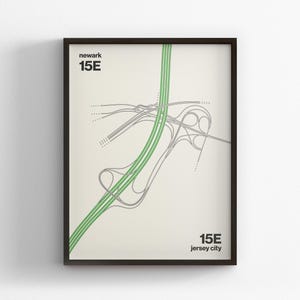 Exit 15E New Jersey Turnpike Karte, moderner Stil Wandkunst, Leinwand Dekoration, gerahmt Reisegeschenk, Minimal Poster Druck, Landstraße Schild Road Trip