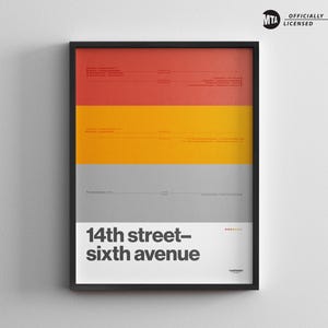 Estación de la calle 14 y la Sexta Avenida / Metro de la ciudad de Nueva York / Impresión de póster minimalista de la ciudad de Nueva York / Decoración de pared en lienzo para el hogar / Letrero de viaje enmarcado como regalo