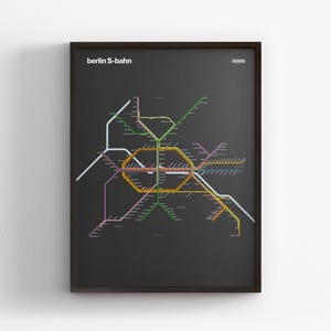 S-Bahn de Berlín, mapa en modo oscuro, póster minimalista, lienzo decorativo para el hogar, regalo de viaje enmarcado, arte mural estilo metro, señal de tránsito ferroviario