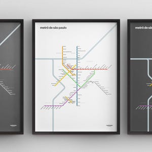 Sao Paulo Metro Karte / Brasilien Poster / Minimal Poster / U-Bahn Stil Wand Kunst / Eisenbahn Schild / Leinwand Wohnkultur / Schwarzer Rahmen Geschenk