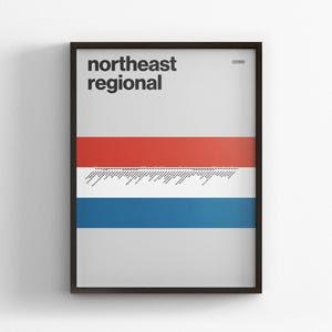 Northeast Regional Map, Retro Amtrak, Minimal Poster Print, Canvas Home Decor, Framed Travel Gift, Subway Style Wall Art, Metro Rail Sign