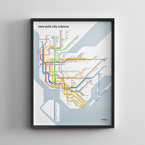 New York City Subway Map / NYC / Minimal Poster Print / Subway Style Wall Art / Canvas Home Decor / Black Frame Travel Gift