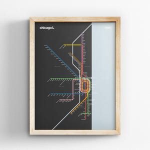 Chicago L Subway Map Dark Mode / CTA Train / Minimal Poster Print ...