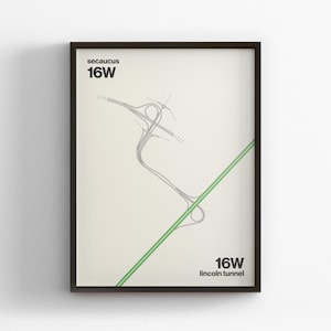 EXIT 16W New Jersey Turnpike Karte, Moderne Wandkunst, Leinwand Dekor, gerahmt Reisegeschenk, Minimal Poster Druck, Landstraße Schild Road Trip