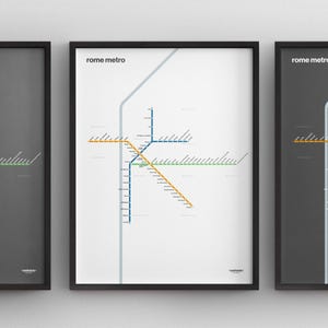 Plan du métro de Rome / Italie / Impression poster minimaliste / Art mural style métro / Décoration d'intérieur sur toile / Cadeau de voyage / pendaison de crémaillère