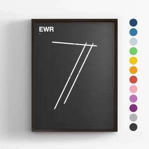 Pistas del EWR, Aeropuerto Internacional Newark Liberty, Impresión minimalista de póster, Decoración en lienzo para el hogar, Regalo de viaje enmarcado, Arte mural de aviación, Letrero de mapa de tránsito