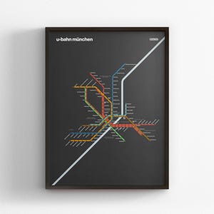 Munich U-Bahn, Dark Mode Map, Minimal Poster Print, Canvas Home Decor, Framed Travel Gift, Subway Style Wall Art, Metro Rail Transit Sign