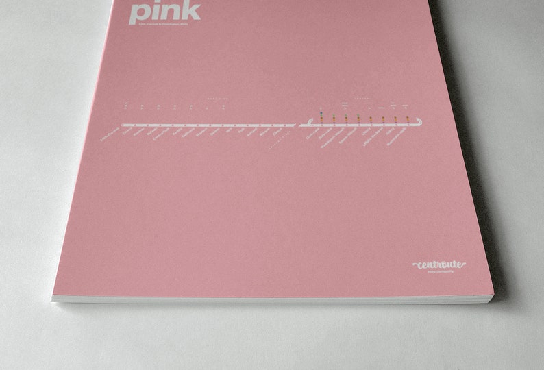 Pink Line Map / CTA Chicago L Train / Minimal Poster Print / Etsy