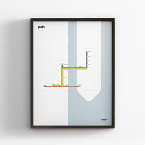 PATH Schiene, Lichtmodus Karte, Minimal Poster, Leinwand Wohnkultur, gerahmt Reisegeschenk, U-Bahn Stil Wandkunst, U-Bahn Tunnelzug Zeichen