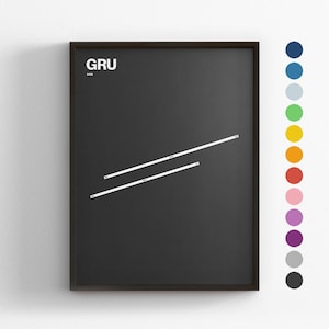 Pistas de GRU, Aeropuerto de São Paulo Guarulhos, Impresión mínima de carteles, Decoración del hogar de lienzo, Regalo de viaje enmarcado, Arte de la pared de aviación, Signo de mapa de tránsito