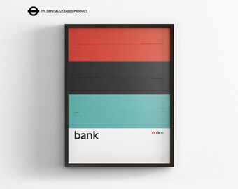 Bank Station / London Underground / Tube Map Minimal Poster Print / Subway Style Wall Art / Canvas Home Decor Sign / Framed Travel Gift