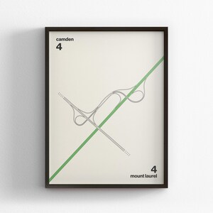 Exit 4 New Jersey Turnpike Karte, Wandkunst im modernen Stil, Wohnkultur, gerahmtes Reisegeschenk, minimalistisches Poster, Landstraße Schild, Road Trip