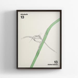 Exit 13 New Jersey Turnpike Karte, Wandkunst im modernen Stil, Wanddekoration, Leinwand Dekor, gerahmt Reisegeschenk, Minimal Poster Druck, Landstraße Schild, Road Trip