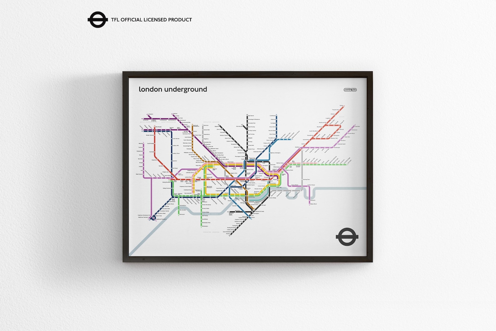 London Underground Horizontal Light Mode Tube Map / Minimal Poster Print / Subway Style Wall Art / Home Decor Rail Sign / Framed Travel Gift - Wood Framed (US ONLY)