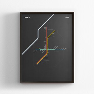 MARTA Rail, Dark Mode Map, Minimal Poster Print, Canvas Home Decor, Framed Travel Gift, Subway Style Wall Art, Metro Rail Transit Sign