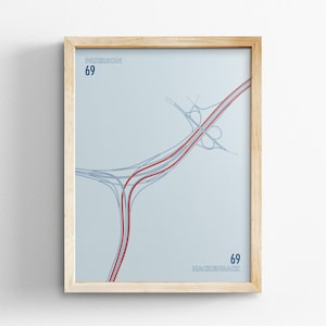 Exit 69 New Jersey Turnpike Karte, Retro Stil Wand Kunst, Leinwand Dekoration, gerahmt Reisegeschenk, Minimal Poster Druck, Landstraße Schild, Road Trip