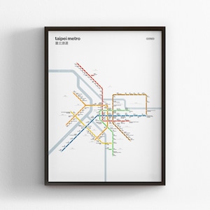 Taipei Metro 臺北捷運 Bilingual Light Mode Map, Minimal Poster Print, Canvas Home Decor, Framed Travel Gift, Subway Style Wall Art, Transit Sign