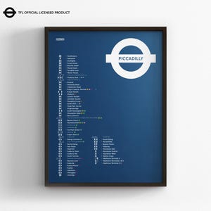 London Underground Piccadilly Line Tube-kaart / Minimale Poster Print / Subway Style Wall Art / Canvas Home Decor Sign / Ingelijste reiscadeau