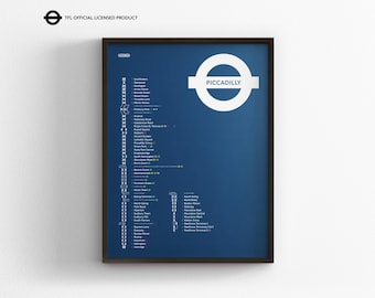 London Underground Piccadilly Line Tube Map / Minimal Poster Print / Subway Style Wall Art / Canvas Home Decor Sign / Framed Travel Gift