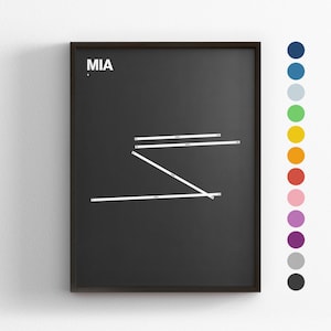 MIA Runways, Miami International Airport, Minimal Poster Druck, Leinwand Wohnkultur, gerahmt Reise Geschenk, Luftfahrt Wandkunst, Transport Karte Zeichen