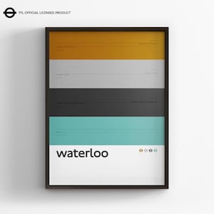 Waterloo Station / Londoner U-Bahn / Tube Karte Minimal Poster Druck / U-Bahn Stil Wand Kunst / Leinwand Dekoration / Geschenk für Kinder / gerahmtes Reisegeschenk