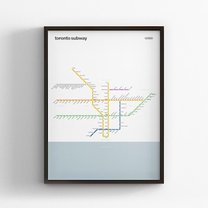 Toronto U-Bahn, Light Mode Karte, Minimal Poster, Leinwand Wohnkultur, gerahmt Reisegeschenk, U-Bahn Stil Wandkunst, U-Bahn Tunnelschild