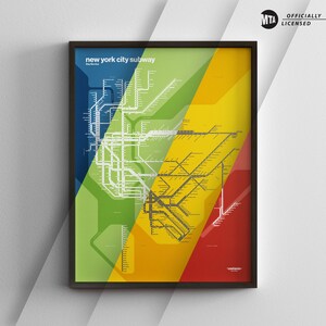 Mode de couleur du plan du métro de New York / New York / Impression d'affiche minimale / Art mural blanc / Décoration d'intérieur sur toile / Enseigne cadeau de voyage avec cadre noir