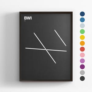 BWI Runways, Baltimore International Airport, Minimal Poster Druck, Leinwand Dekor, Gerahmt Reise Geschenk, Luftfahrt Wandkunst, Transport Karte Zeichen