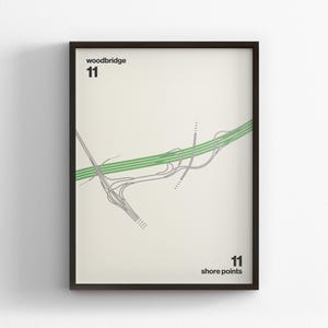 Exit 11 New Jersey Turnpike Karte, Wandkunst im modernen Stil, Wanddekoration, Leinwand Dekor, gerahmt Reisegeschenk, Minimal Poster Druck, Landstraße Schild, Road Trip
