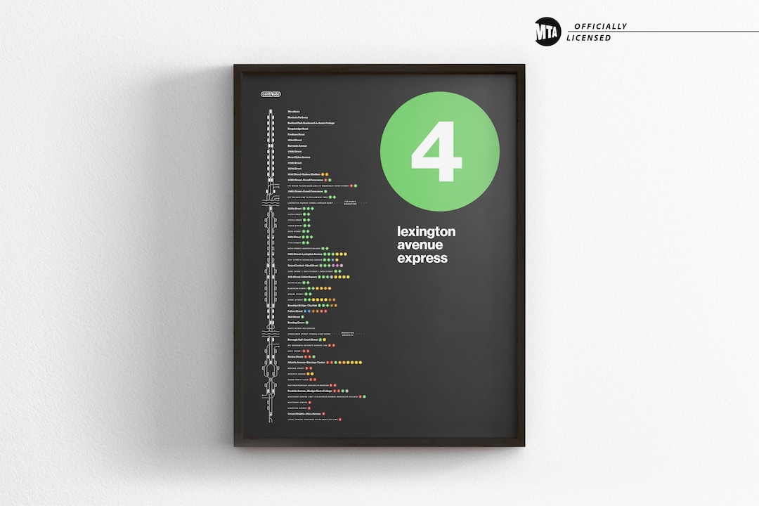 NYC 4 Train Map / Minimal Poster Print / New York City Subway Style ...