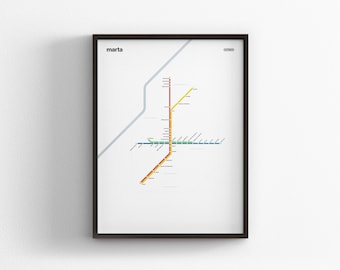 MARTA Light Mode Map, Minimal Poster Print, Canvas Home Decor, Framed Travel Gift, Subway Style Wall Art, Metro Rail Transit Sign