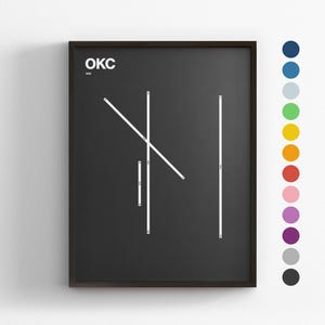 OKC Runways, Oklahoma City Will Rogers Airport, Minimaler Posterdruck, Leinwanddekor, gerahmtes Reisegeschenk, Luftfahrt Wandkunst, Transport Karte Zeichen