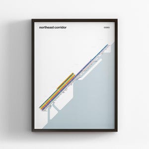 Northeast Corridor Light Mode Map, Minimal Poster Print, Canvas Home Decor, Framed Travel Gift, Subway Style Wall Art, DC NY Metro Rail Sign