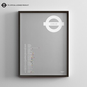 London U-Bahn Jubilee Line Tube Karte / Minimal Poster / U-Bahn Stil Wand Kunst / Leinwand Wohnkultur Schiene Zeichen / Gerahmtes Reisegeschenk