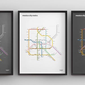 Mapa do metrô da Cidade do México / STC Rapid Transit / Impressão de pôster minimalista / Arte de parede estilo metrô / Decoração de casa em tela / Presente de viagem com moldura preta