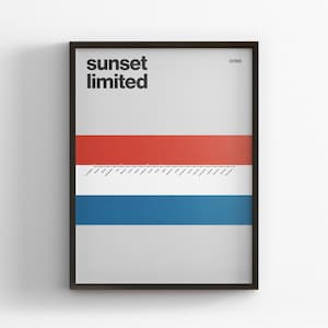 Sunset Limited Map, Retro Amtrak, Minimal Poster Print, Canvas Home Decor, Framed Travel Gift, Subway Style Wall Art, Metro Rail Sign