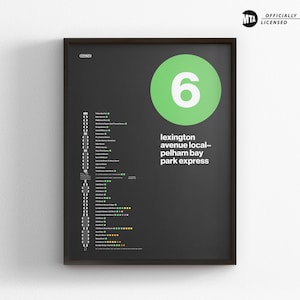 Mapa de la línea 6 del metro de Nueva York / Póster minimalista / Arte de pared estilo metro de Nueva York / Decoración del hogar en lienzo / Letrero del metro / Regalo de viaje enmarcado