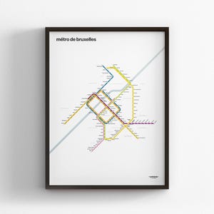 Brüssel U-Bahn, Lichtmodus Karte, Minimaler Posterdruck, Leinwand Wohndekor, gerahmtes Reisegeschenk, U-Bahn-Stil Wandkunst, U-Bahn-Transitschild