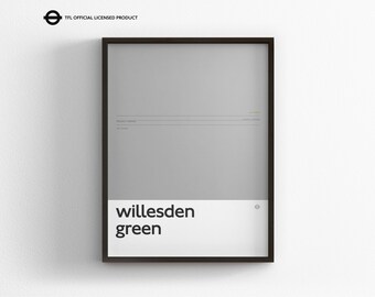 Willesden Green Station Print, London Underground Wall Art, Minimal Tube Poster, Framed Transit Decor