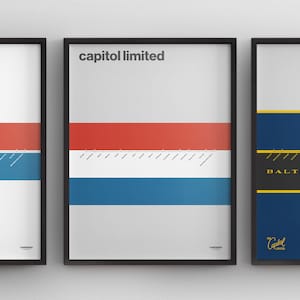 Carte Amtrak Capitol Limited / Impression poster minimaliste / Chicago Pittsburgh DC / Art mural style métro / Décoration d'intérieur en toile / Panneau cadeau de voyage