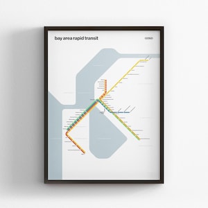 BART Light Mode Map, Minimal Poster Print, Canvas Home Decor, Framed Travel Gift, Subway Style Wall Art, Metro Rail Transit Sign