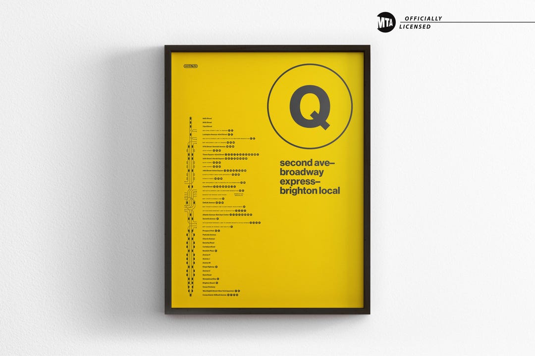 NYC Q Train Map / Minimal Poster Print / New York City Subway Style ...