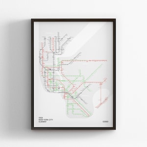 Mapa del metro de Nueva York de 1958 / Estilo retro vintage de Nueva York / Póster minimalista / Arte mural estilo metro / Lienzo decorativo para el hogar / Regalo de viaje enmarcado
