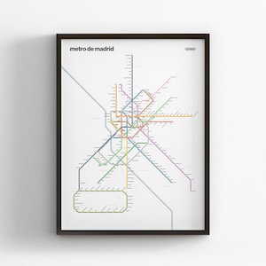 Madrid Metro Map / Spain / Minimal Poster Print / Subway Style Wall Art / Canvas Home Decor / Black Frame Travel Gift / Europe Railway