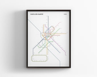 Madrid Metro Map / Spain / Minimal Poster Print / Subway Style Wall Art / Canvas Home Decor / Black Frame Travel Gift / Europe Railway