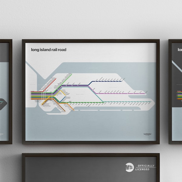 LIRR Map / New York City / Long Island Rail Road / NYC Minimal Poster Print / Subway Style Wall Art Sign / Canvas Home Decor / Travel Gift